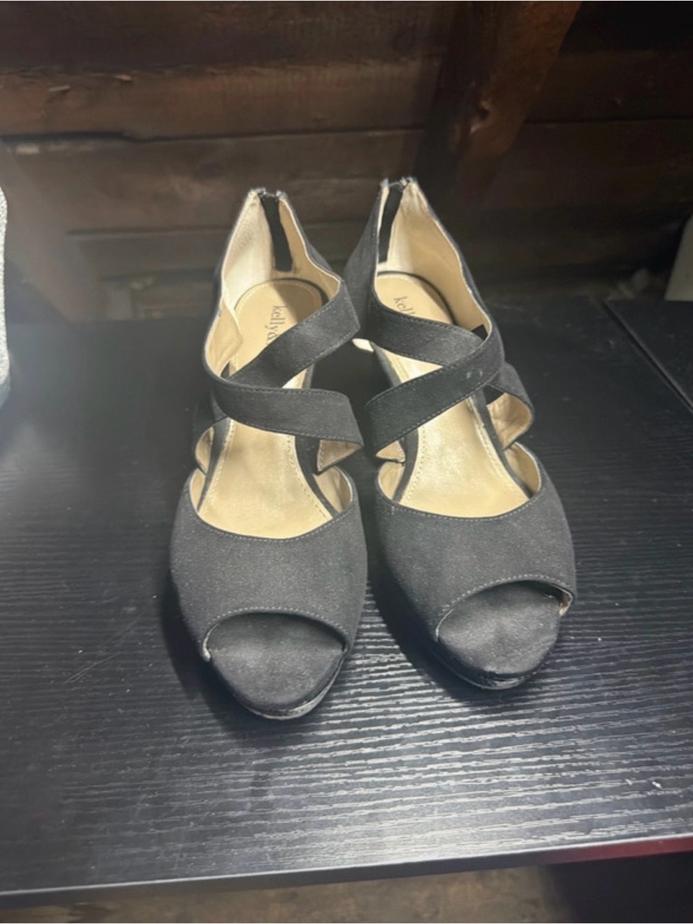 Kelly & Katie Black Crisscross Peep-Toe Heels